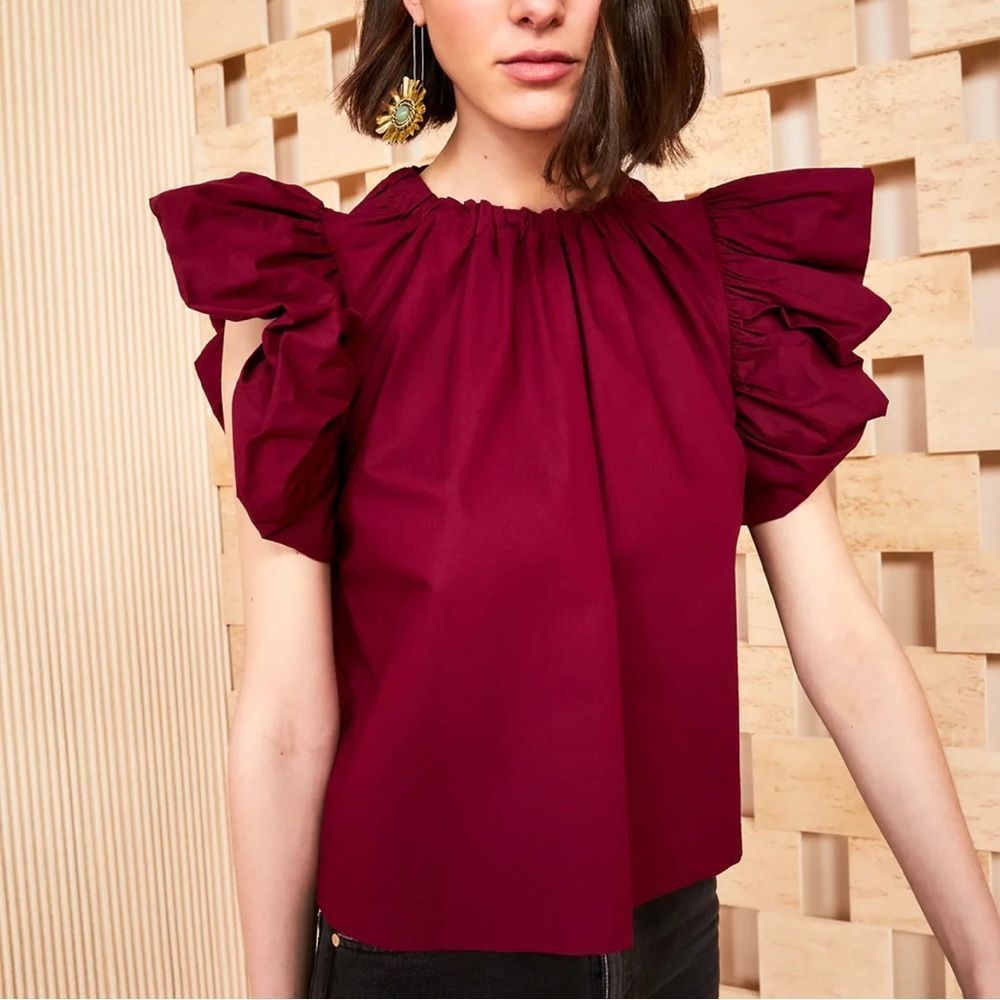 NEW Ulla Johnson Bordeaux Leigh Flutter Sleeve Top Size 6
